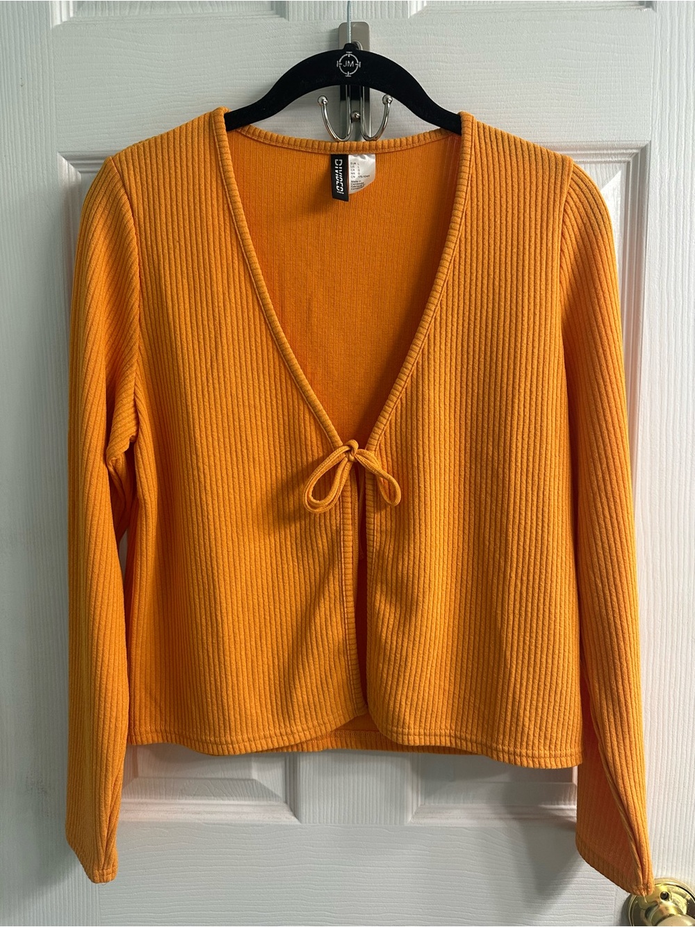 H&M Orange Ribbed Tie-Front Flyaway Cardigan Size Large